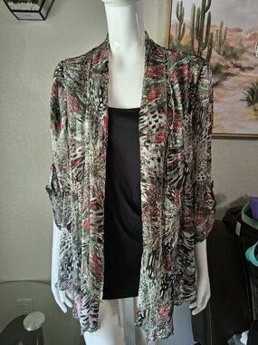 Rebecca Malone Olive, Black & Red Printed Kimono Cardigan